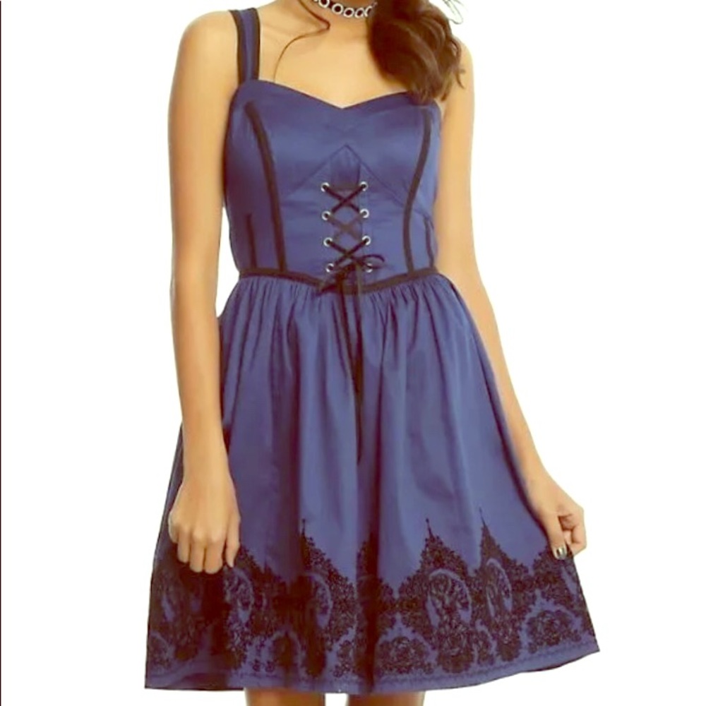 Blue Hot Topic velvet print border ball dress S